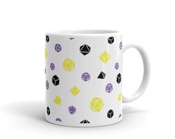 Nonbinary Dice Mug, Nonbinary Pride, D&D Mug, Pride Mug, Nonbinary Dice, Dungeons and Dragons, DnD Lover Gift, Gift for DM, Nerdy Mug, LGBTQ