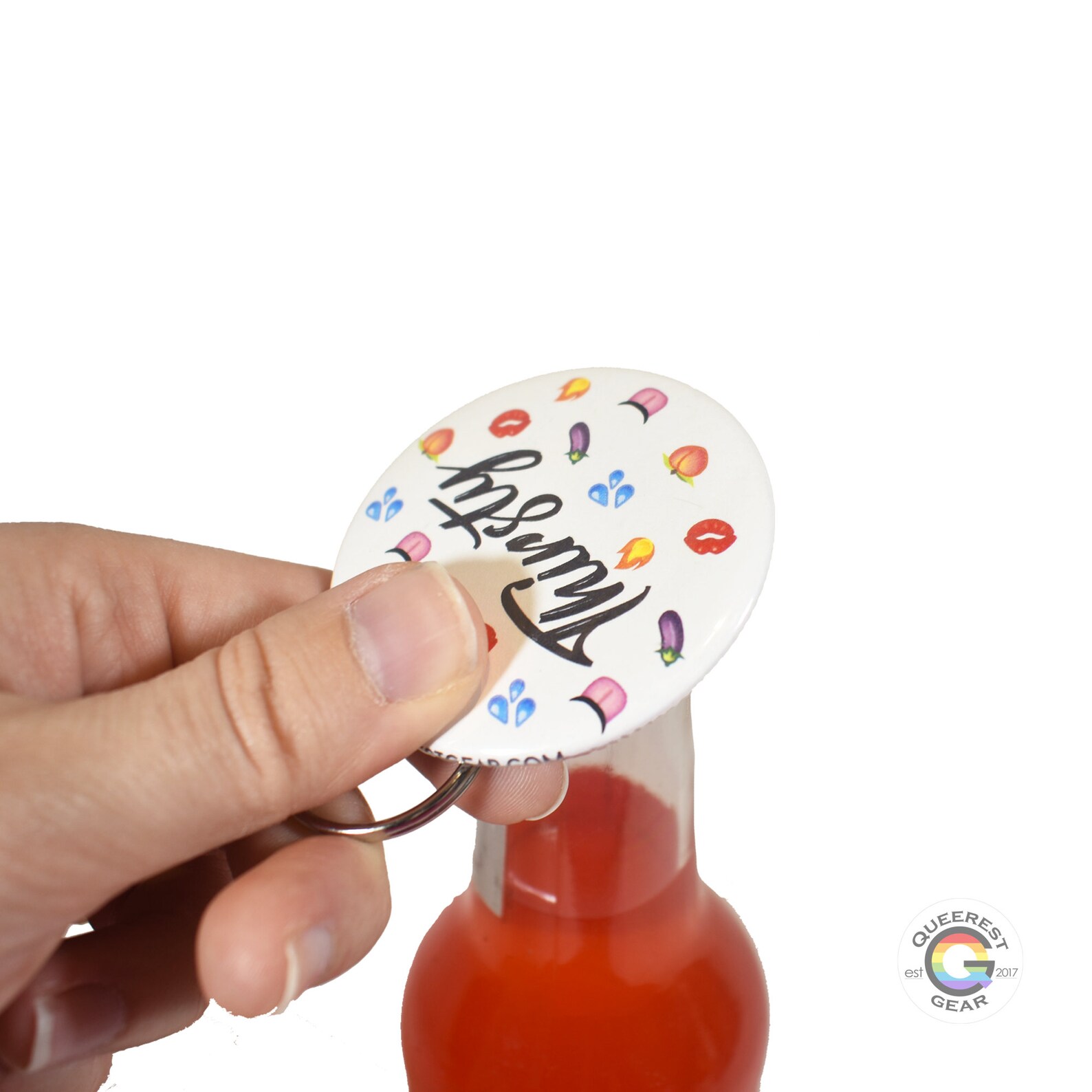2.25 Round Thirsty Emoji Bottle Opener Keychain Funny Etsy