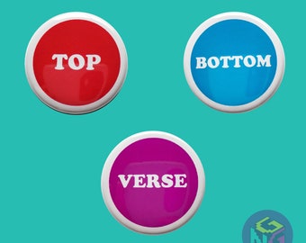 1.5" Top Bottom Verse Button Bedroom Position Button Pinback Button Top Button Bottom Button Verse Button Joke Button Funny LGBT Button