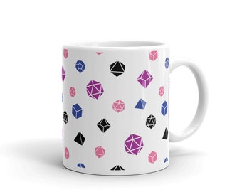 Genderfluid Dice Mug, Genderfluid Pride, D&D Mug, Pride Mug, Genderfluid Dice, Dungeons and Dragons, DnD Lover Gift, Gift for DM, Nerdy Mug