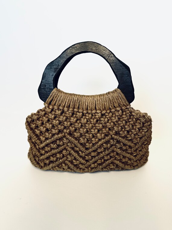 1970s Woven Wood Handle Purse