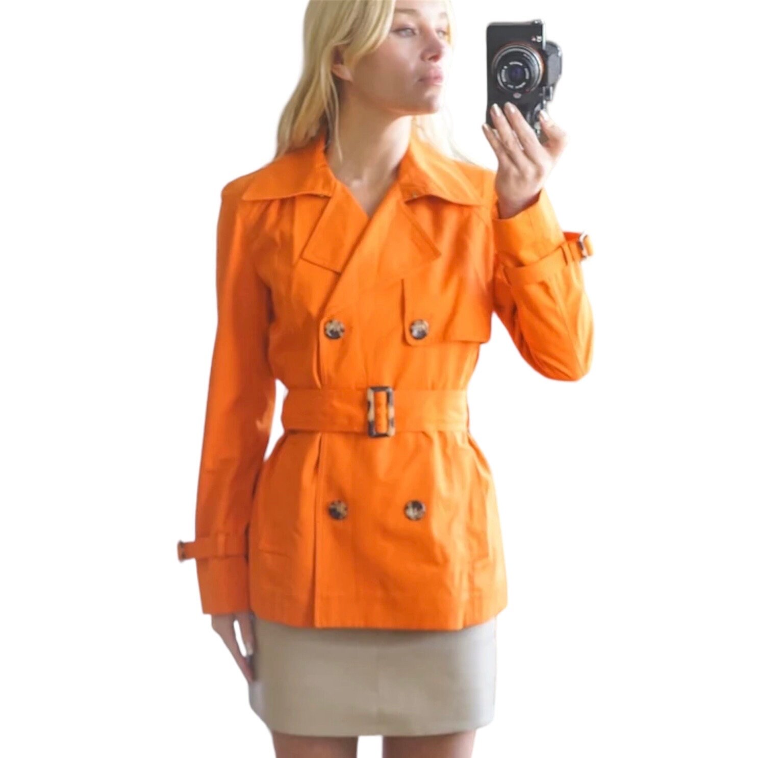 Michael kors orange trench coat hotsell