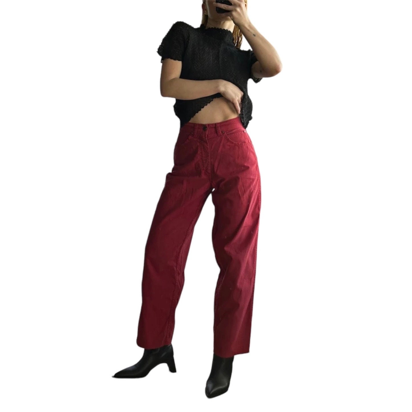 70s Best Fit Flare High Waisted Red Denim