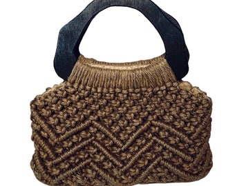 1970s Woven Wood Handle Purse