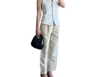 1970er Jahre plissierte Leinenhose