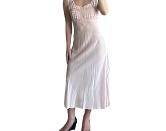1930s Pale Pink Silk Midi Length Hourglass Sweetheart Slip Dress