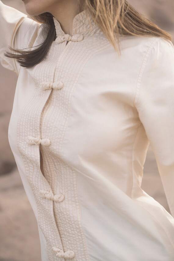 1960s Raw Silk Cream Midi Cheongsam Tunic