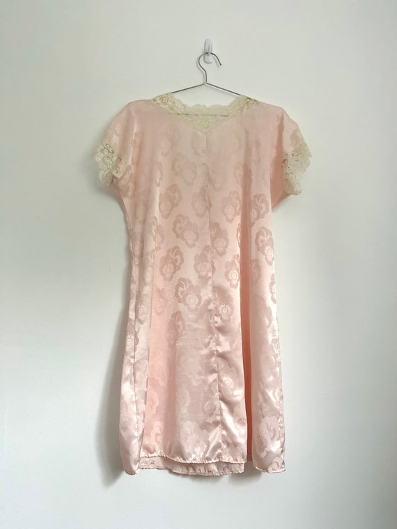 1940s Pale Pink Satin 100% Rayon and Cream Lace E… - image 4