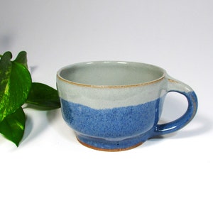 Gift for Dad, Large Ceramic Coffee Mug, Pottery Soup Mug with Handle, Minimalist Tea Cup, Speckled Blue Handmade Wheel Thrown Comfort Mug