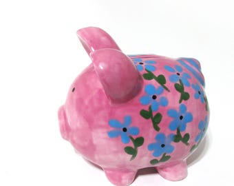 First Birthday Gift, Ceramic Piggy Bank, Personalized Coin Bank, Hand-Painted Kids Room Decor, Nursery Baby Shower Gift