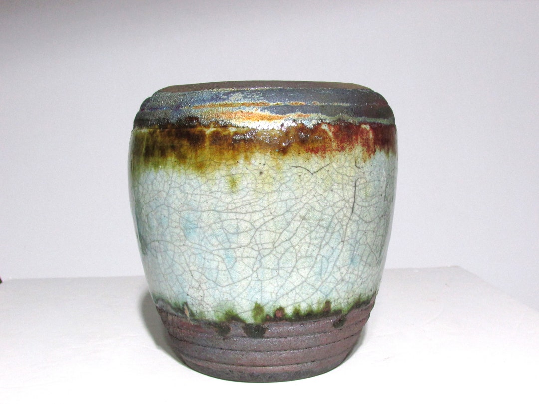 Raku Pottery Vase, Unique Crackle Glaze Pot, Handmade Ceramic No ...