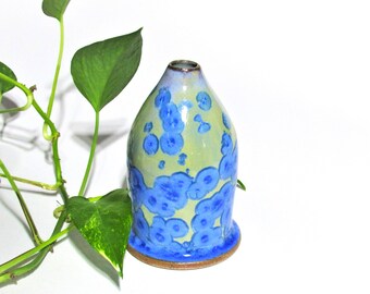 Crystalline Glazed Bud Vase, Artisan Flower Vase, Cobalt Blue Handmade Pottery, Modern Ceramic Table Centerpiece, Mother's Day Gift