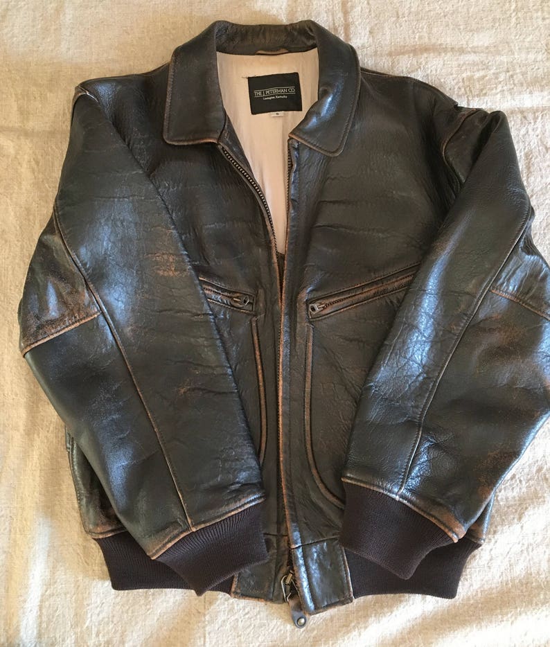 Vintage J Peterman Distressed Brown Leather Flight Jacket | Etsy