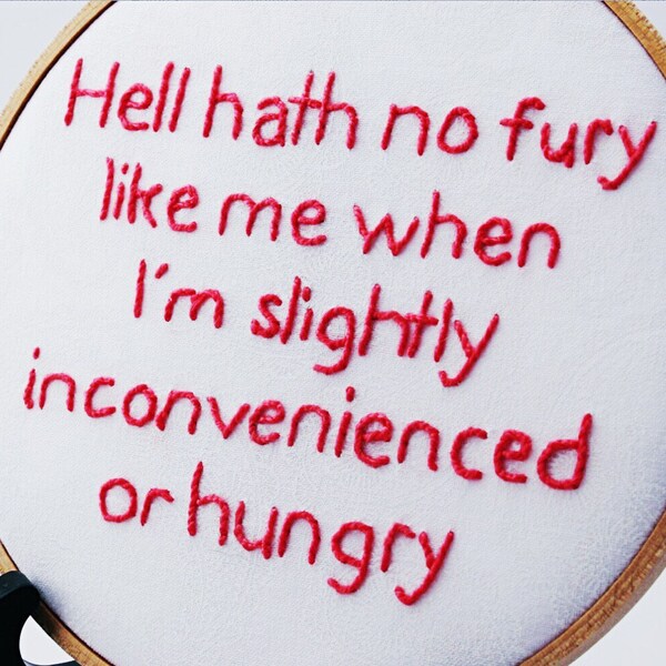 Hell Hath No Fury Quote, Hand Stiched Modern Embroidery Hoop Wall Hanging Decor. Funny and Sarcastic, Makes a great gift!