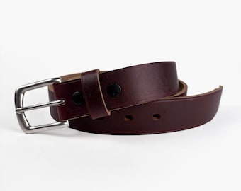 Horween Burgundy Leather Belt - Color 8 Chromexcel - 1.25'' W - Made in USA