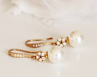 Bridal Earrings Gold Wedding Earrings Gold Vintage Style Drop Pearl Earrings Bridesmaid Earrings Wedding Bridesmaid Gifts