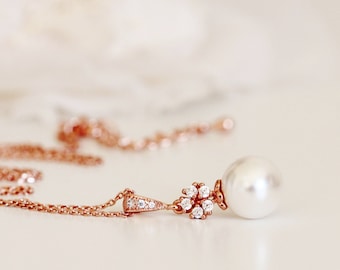 Rose Gold Necklace, Wedding Pearl Necklace, Rose Gold Bridesmaid Necklace, Bridal Necklace,Rose Gold Wedding Necklace N106