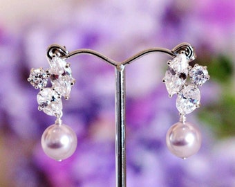 Lavender Pearl Earrings Purple Wedding Earrings, Purple Pearl Bridal Earrings Lavender Wedding Jewelry Gift for Bride  E101