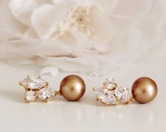 Gold Bridal Earrings Vintage Gold Pearl Earrings, Mother of the Bride Gift, Mother of the Groom Gift, Wedding Jewlery Gift for Mom E101
