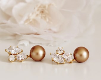 Vintage Gold Pearl Bridal Earrings: Crystal CZ, Mother of the Bride Gift