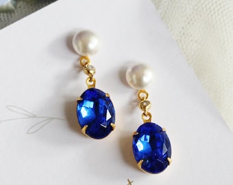 Elegant Sapphire Blue Wedding Earrings Blue Bridal Earrings Something Blue for Bridesmaids Handmade September Birthstone Jewelry E118