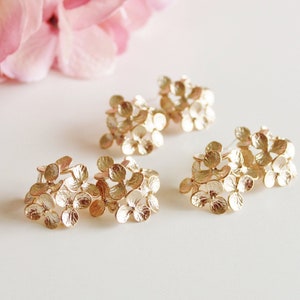 unique bridesmaid gifts, gold hydrangea earrings, bridesmaid earrings, romantic, garden wedding jewelry, bridal party gift by Dream Island Jewellery