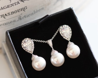 Wedding Gift Set, Bridesmaid Gift Jewelry Set, Pearl Bridal Jewelry Set, Pearl earrings and Necklace Set, Wedding Jewelry S106