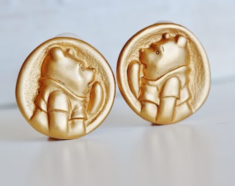 Matte Gold Genuine Disney Winnie The Pooh Bear Clip On Earrings, Disneyland Earrings, Vintage Jewelry Gifts For Her Friends Mom Grandma Wife