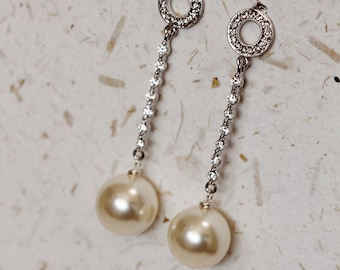 Large Pearl Earrings, Bridal Earrings, Drop Pearl Earrings, Pearl Dangle Earrings 12mm Pearl Earrings, Wedding Jewelry E152