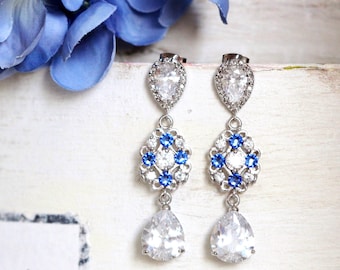 Sapphire Blue Wedding Earrings Blue Bridal Earrings Blue Dangle Earrings, Something Blue Wedding Jewelry For Brides E155
