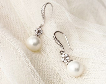 Elegant Bridal Earrings Drop Pearl Earrings, Wedding Jewelry Bridesmaid Earrings, Crystal Pearl Bridal Jewelry Bridesmaid Gifts E103