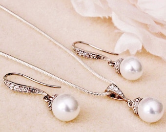 Pearl Wedding Jewelry Pearl Bridesmaid Gift Set, Pearl Bridal Jewelry Set Simple Pearl Jewelry Set 8mm Pearl Bridesmaid Jewelry Set S101