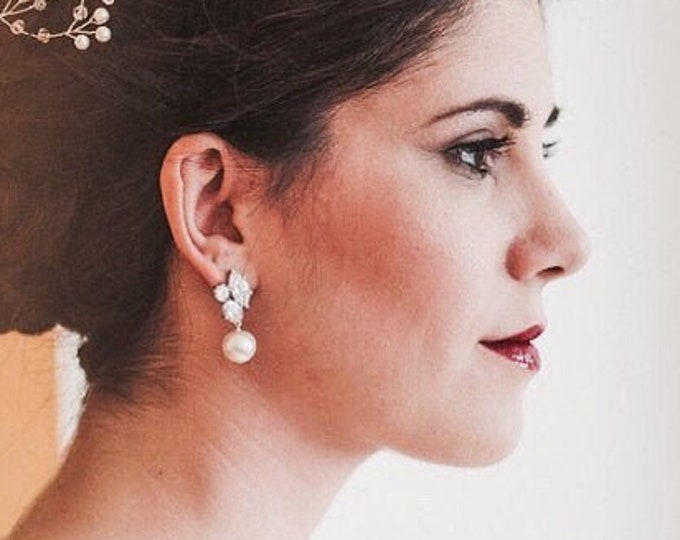 Featured listing image: Bridal Earrings Pearl Wedding Earrings Pearl Bridal Jewelry, Pearl Bridal Earrings Pearl Earrings Wedding Jewelry For Brides E101