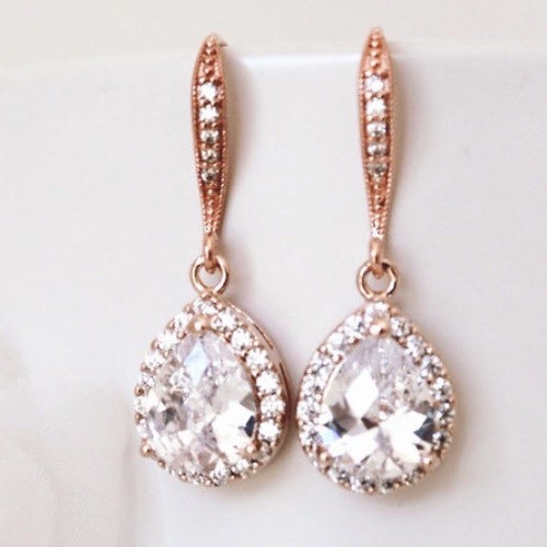 Rose Gold Bridal Earrings Rose Gold Earrings Wedding Jewelry - Etsy