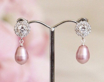 Blush Pink Pearl Earrings, Pink Wedding Earrings, Pink Bridal Earrings, Drop Pearl Earrings, Pink Bridesmaid Earrings, Spring Gifts E123