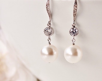 Pearl Bridal Earrings Pearl Drop Earrings Pearl Bridesmaid Earrings, Wedding Jewelry Maid of Honor Bridesmaid Gift E105