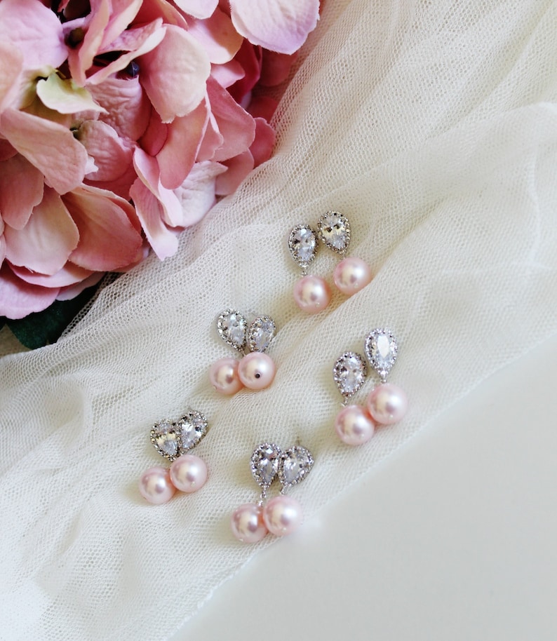 Brautjungfer Ohrringe Set Brautjungfer Geschenk Set, Brautjungfer Schmuck, Perlen Ohrringe Set Hochzeit Schmuck Braut Party Geschenke E108 Blush Pink 10mm