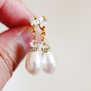 Dainty Bridal Earrings Drop Pearl Earrings, Pearl Bridal Jewelry Teardrop Pearl Crystal Earrings Dainty Wedding Jewelry For Brides 127