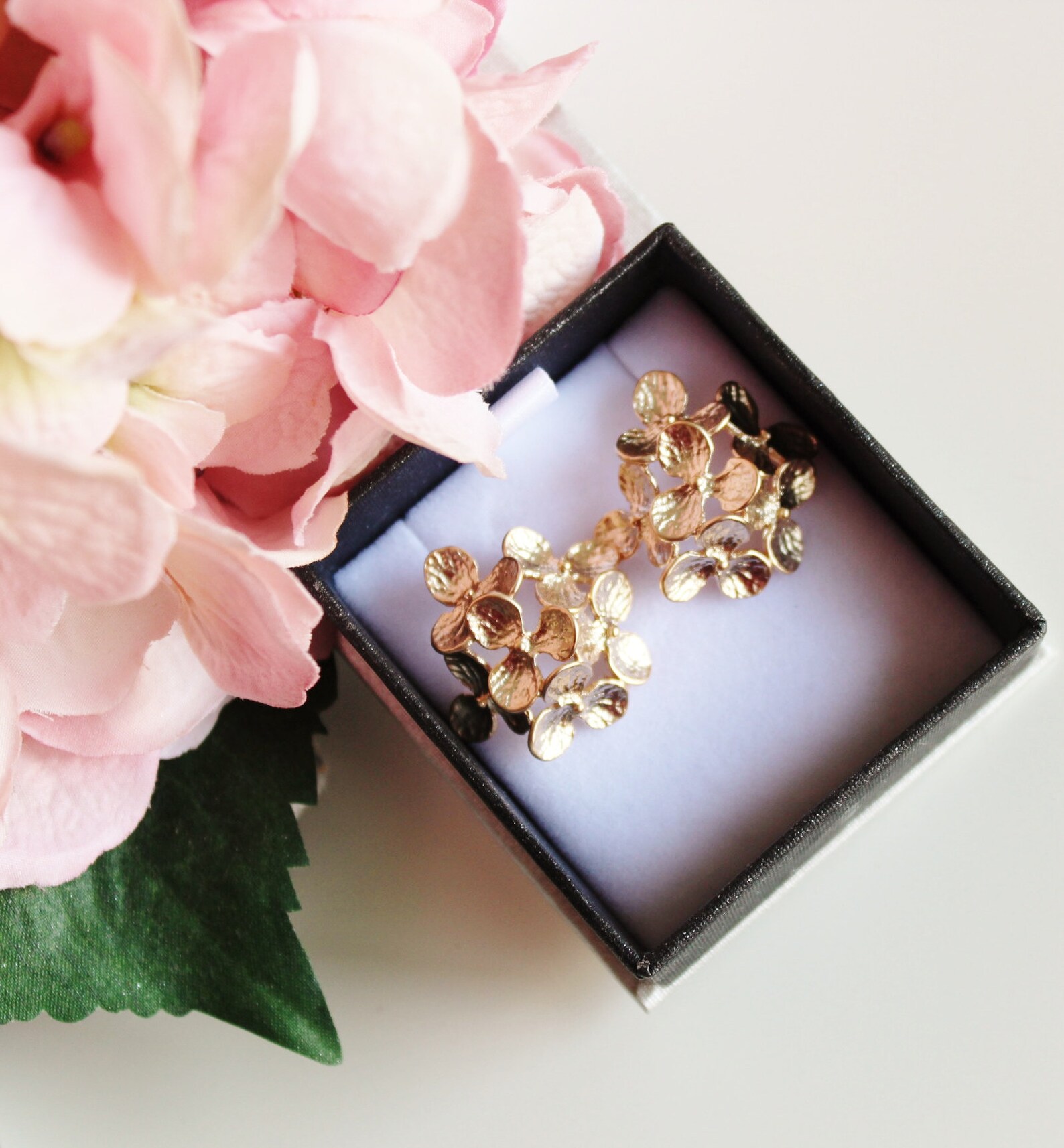 Gold Hydrangea Earrings Gold Stud Earrings Birthday Christmas | Etsy