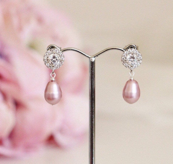 Blush Pink Pearl Earrings Pink Wedding Earrings, Pink Bridal