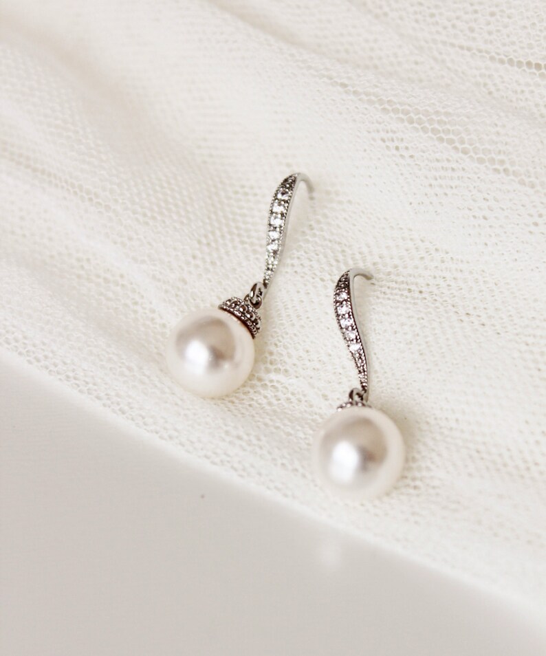 Pearl Wedding Earrings Simple Pearl Bridal Earrings image 1