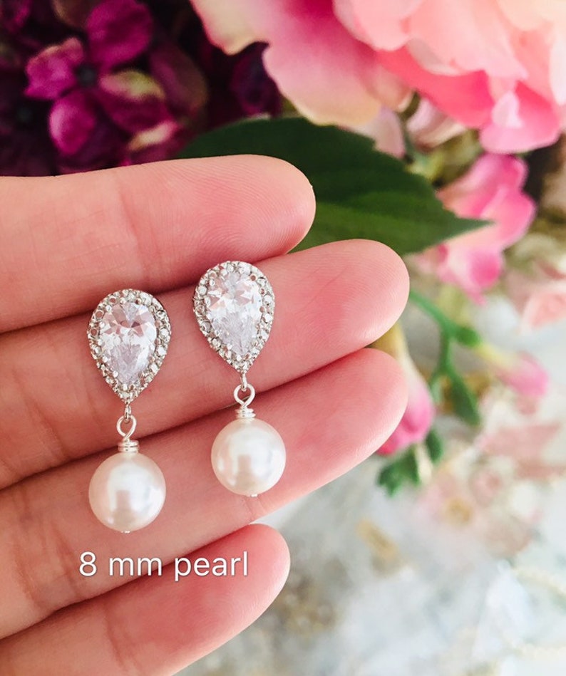 Bridesmaid Earrings Set Bridesmaid Gift Set, Bridesmaid Jewelry, Pearl Earrings Set Wedding Jewelry Bridal Party Gifts E108 image 6