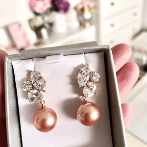 Mother of the Bride Gift, Wedding Jewerly, Mother of The Groom, Gift From Bride, Pearl Earrings, Mother Gift From Daughter E101 Rose Peach 12mm