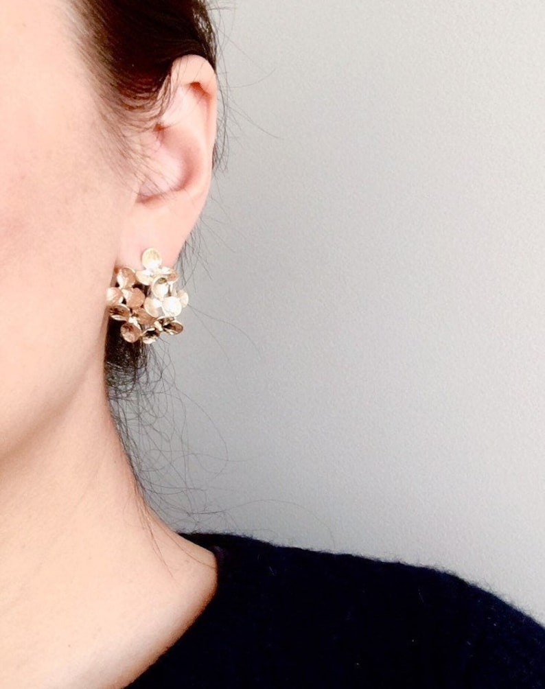 Gold Hydrangea Earrings, Bridesmaid Earrings, Gold Flower Earrings, Romantic Garden Wedding Jewelry Bridesmaid Gifts Statement Earrings E208 image 3