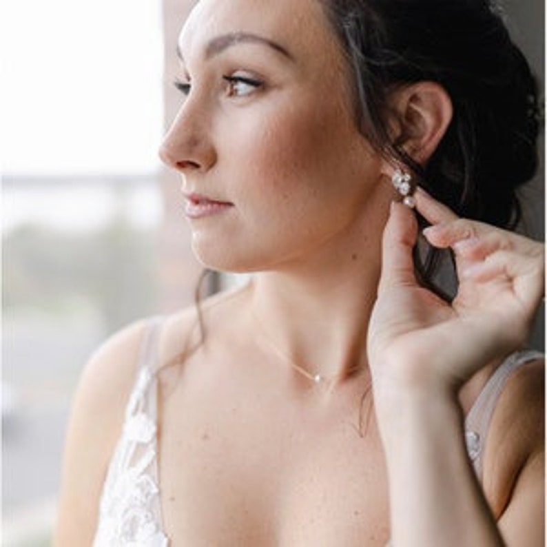 Bridal Earrings, Pearl Wedding Jewelry, White Ivory Cream Crystal Pearl Earrings, Bridesmaid Earrings, Bridesmaid Gift Jewelry E101 image 4