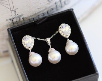 Classic Pearl Bridal Jewelry Set, Elegant Pealr Wedding Jewelry Set For Brides Bridesmaid Gift Set Maid of Honor Gift Set S107