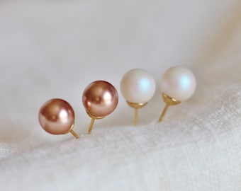 Pearl Studs, Bridesmaid Studs, Rose Gold White Pearl Studs, Wedding Earrings Studs, Bridesmaid Gifts Pearl Bridal Studs E126