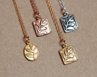 Minimalist Necklace 24K Rose Gold Vermeil Tiny Leaf Charm Necklace Double Side Dainty Leaf Necklace Gift For Her Best Friend, Final Sale