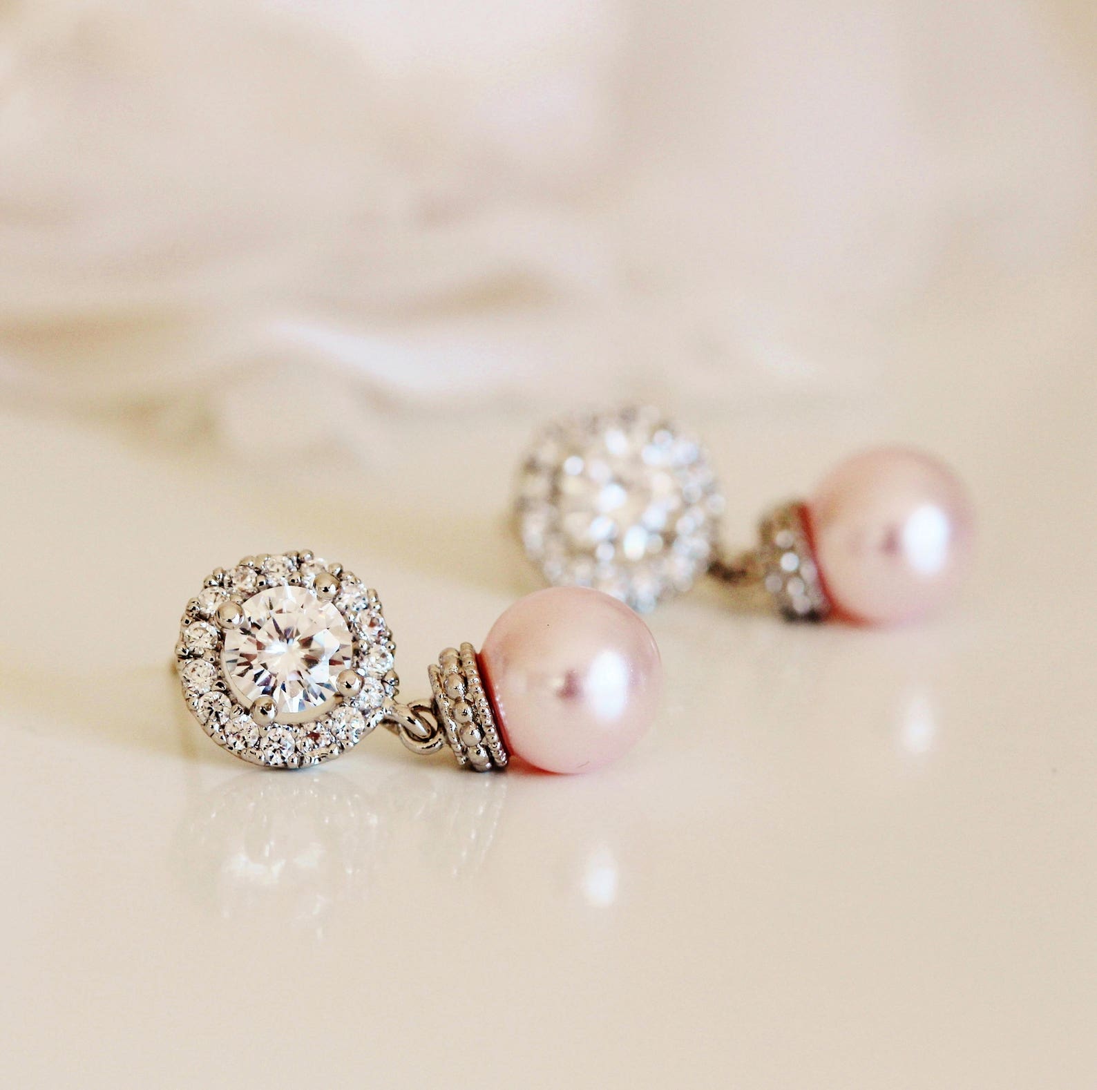Blush Pink Earrings Blush Wedding Jewelry Blush Pink Pearl Etsy