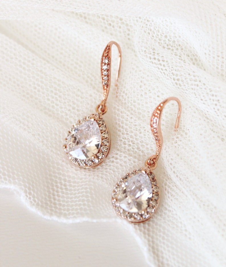 Rose Gold Bridal Earrings Rose Gold Earrings Wedding Jewelry Etsy